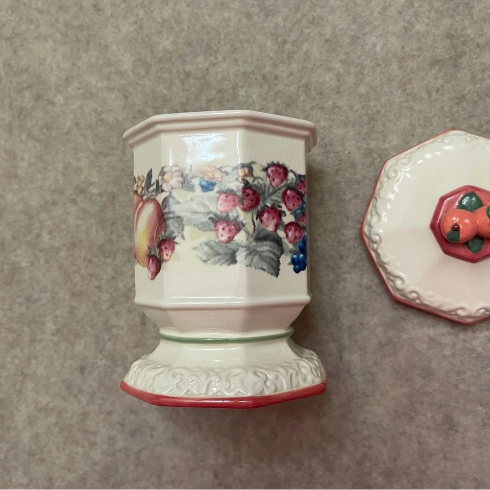 Vintage MCM Avon Sweet Country Harvest Ceramic Fruit Cream Sugar Containers